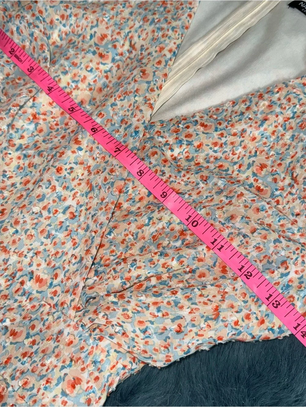 Nasty Gal Cream Floral V-Neck Long Sleeve Romper with Coral and Blue Accents - Picture 6 of 8